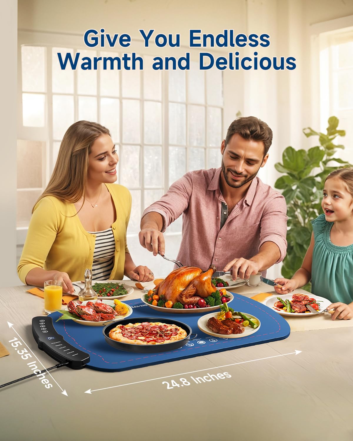 Food Warming Mat with Adjustable Temperature Tray