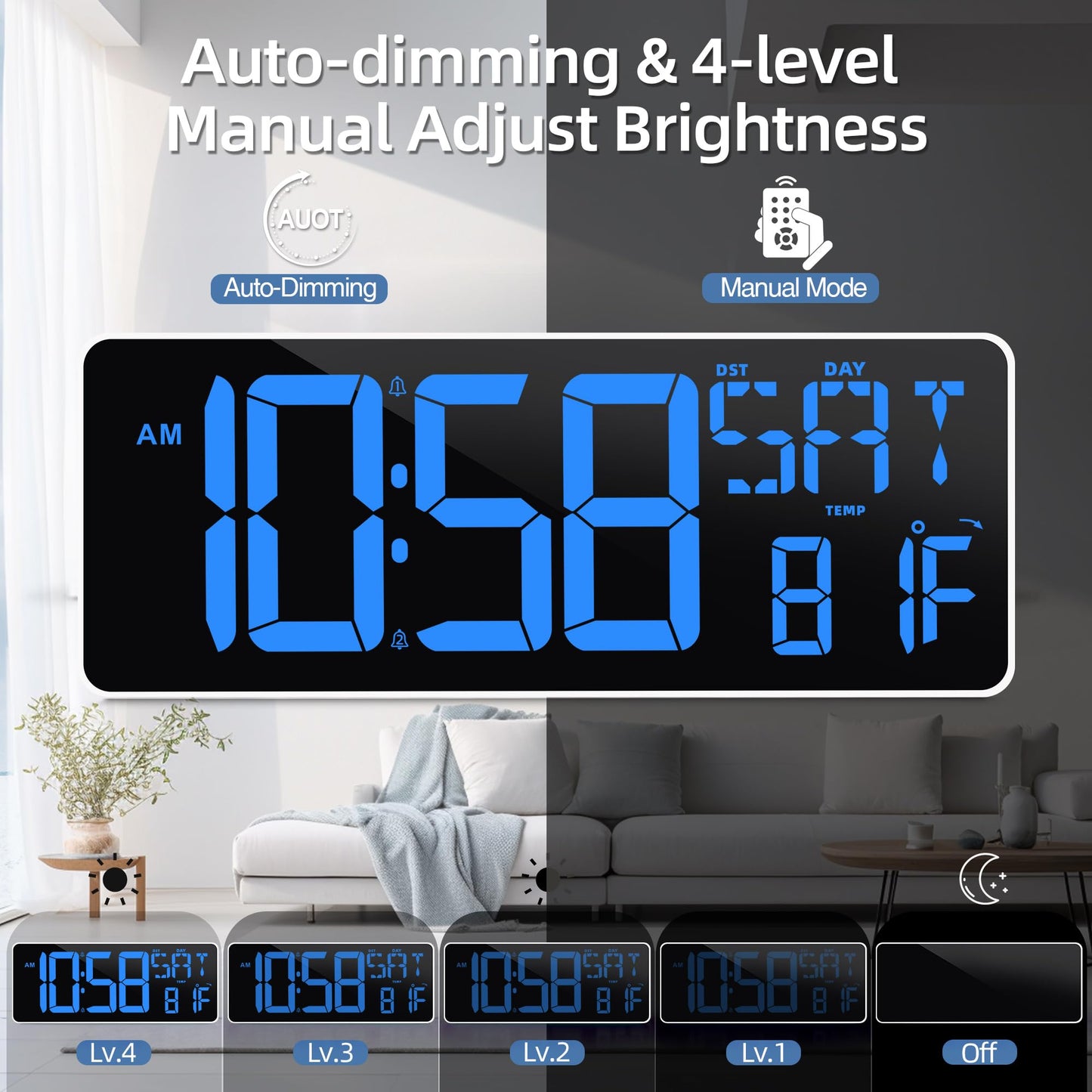TXL 13-Inch Digital Wall Clock with Remote