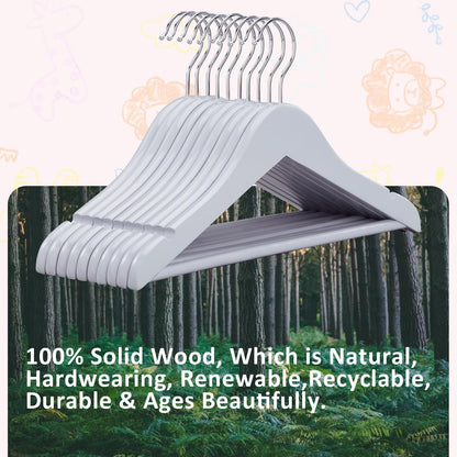 FairyHaus Kids Wooden Hangers 20Pack Grey, 12.8 Inch Baby Wooden Hangers for Closet, Anti-Rust 360° Swivel Hook, Notches & Smooth Finish, Natural Solid Wood Childrens Hangers for Clothes