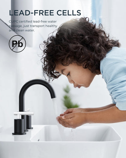 FORIOUS Matte Black Widespread Bathroom Faucet with Drain