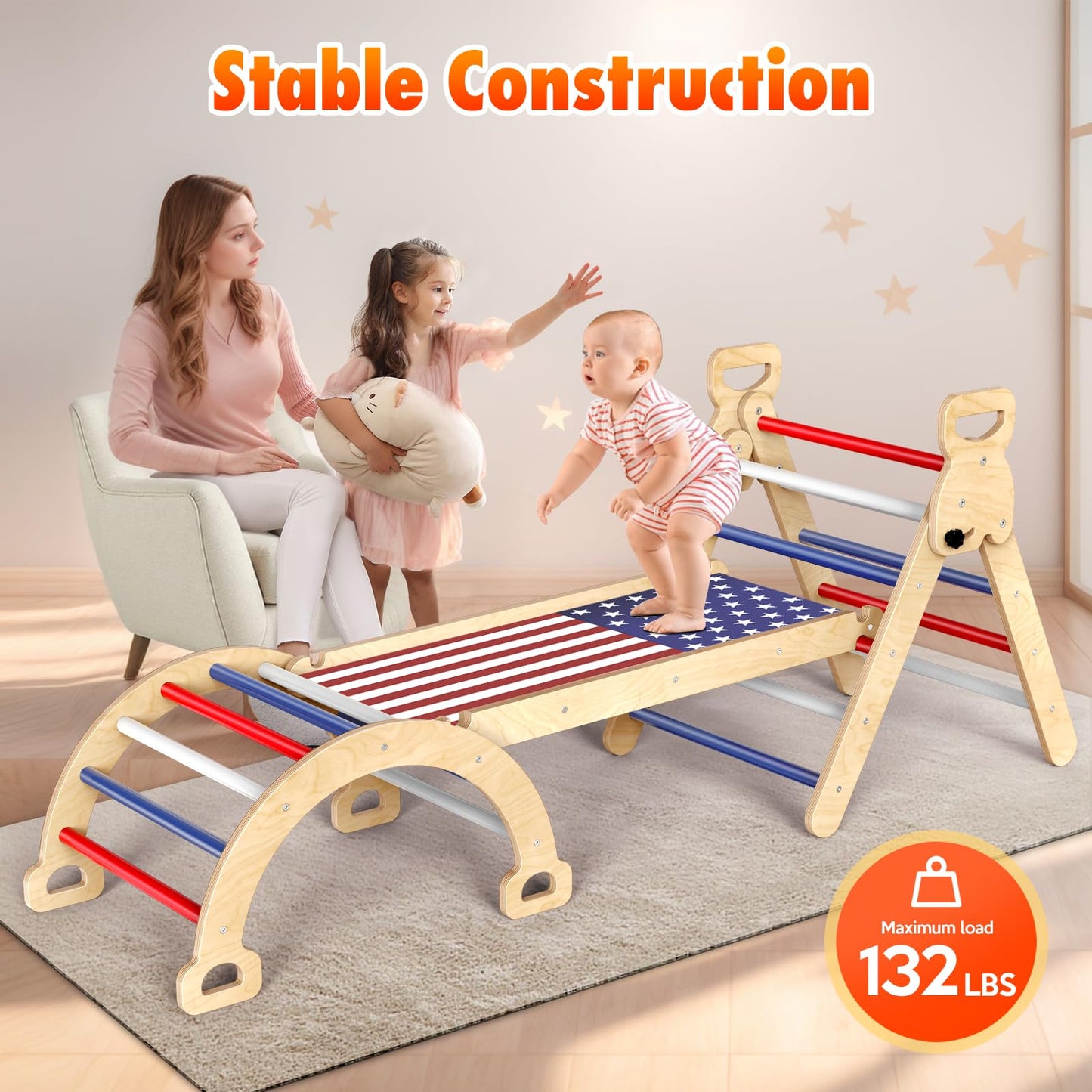 Wooden Montessori Climbing Triangle Set for Kids