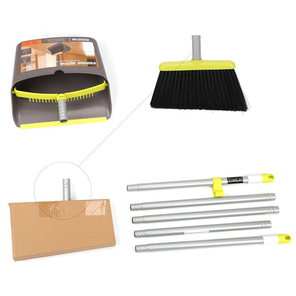 TreeLen Broom and Dustpan Set, TreeLen Broom with Dust Pan with Long Handle Combo Set for Office and Home Standing Upright Sweep Use with Lobby Broom