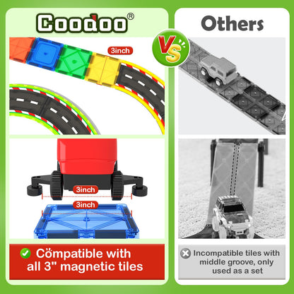 Dinosaur Magnetic Tiles with Race Track Cars