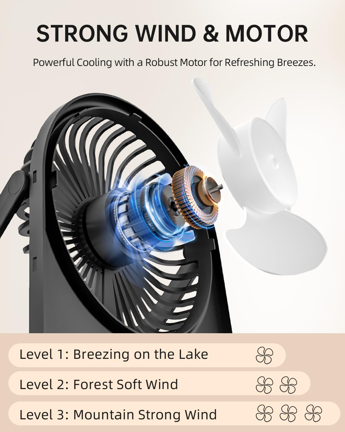 USB Mini Desk Fan with 3 Speeds - Black