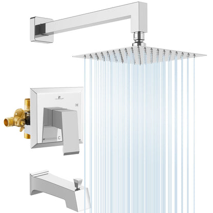 HOMELODY Chrome Shower Faucet Set Bathroom High Pressure Square Rain Shower Head and Handle Set, Wall Mounted Luxury Rainfall Shower Complete Combo Set, Shower Fixtures (Contain Shower Valve)