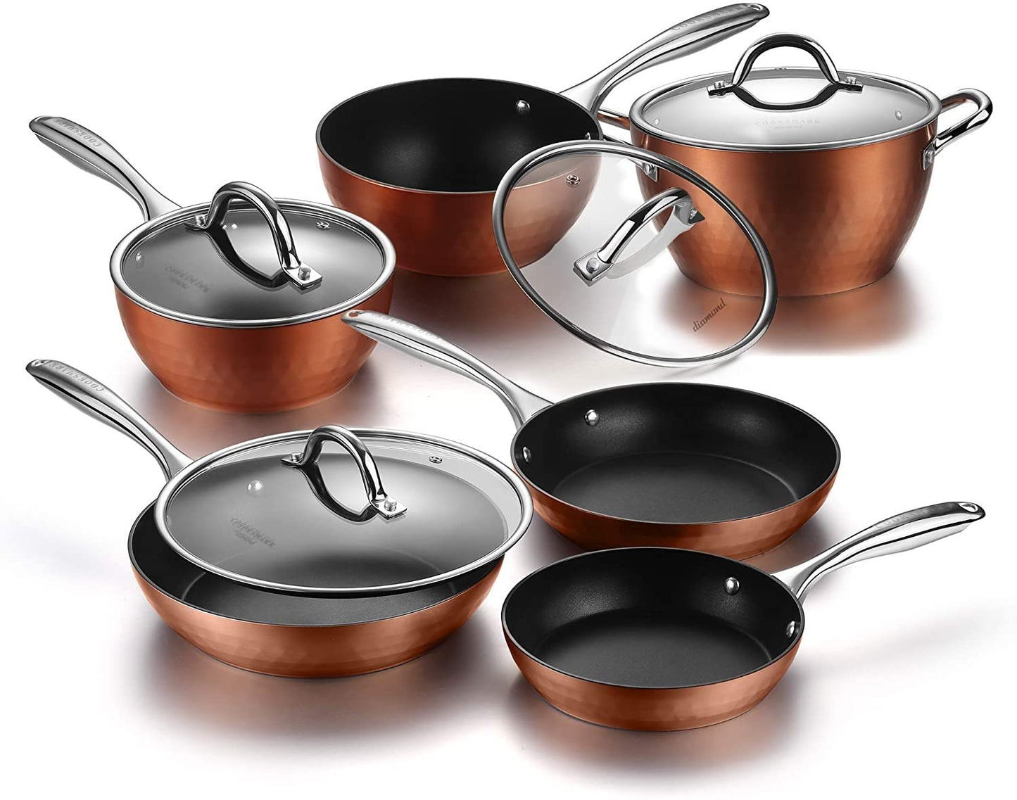 All in One Pan 10-Piece Non Toxic Cookware Set,Non Stick Pots and Pans with Diamond-Infused Coating, Includes Induction Safe Aluminium Kitchen Pans and Pots Set with Glass Lids