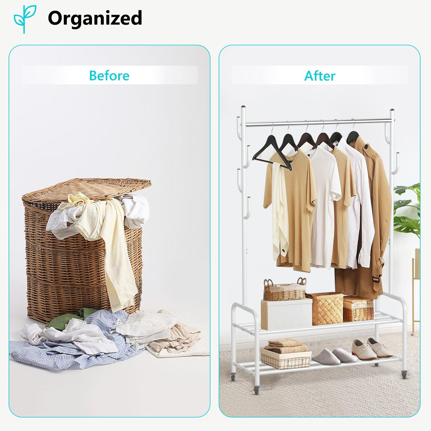 VICERII Heavy Duty Rolling Clothes Rack with Shelves