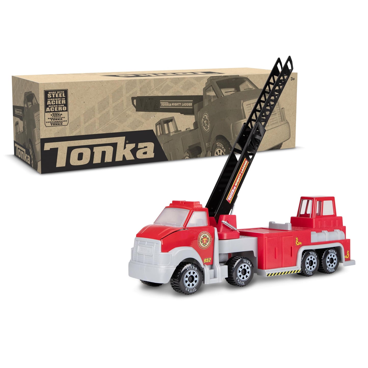 Tonka Steel Classics, Hook N’ Ladder Fire Truck– Made with Steel & Sturdy Plastic, red Friction Powered, Boys and Girls, Toddlers Ages 3+, Big fire Truck, Toddlers, Birthday Gift, Christmas, Holiday