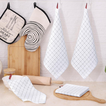 Fintale 100% Cotton Dish Cloths - Soft, Super Absorbent and Lint Free Dish Towels for Kitchen - Good for Drying and Washing Dishes - 8 Pack (Lattice Designed, Light Grey) - 12 x 12 Inches