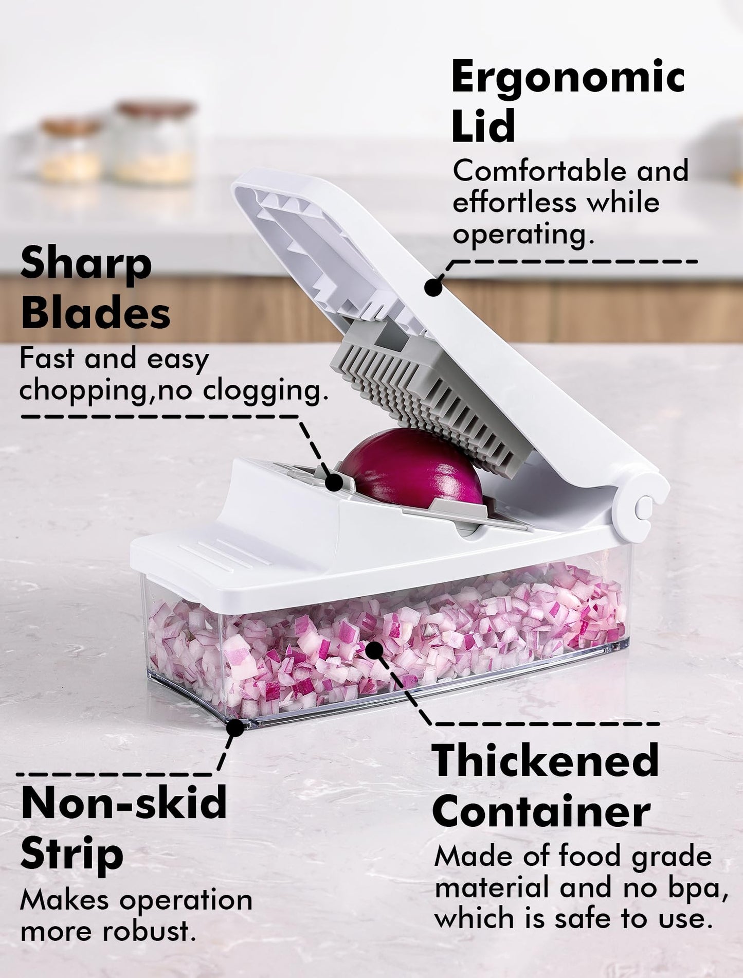 Geedel Vegetable Chopper, Onion Chopper Pro Food Chopper, Kitchen Vegetable Slicer Dicer Cutter, Veggie Chopper with container for Salad Onion Potato Carrot (2 in 1, White)