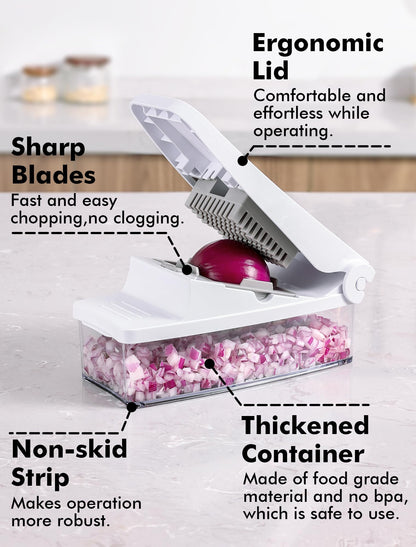 Geedel Vegetable Chopper, Onion Chopper Pro Food Chopper, Kitchen Vegetable Slicer Dicer Cutter, Veggie Chopper with container for Salad Onion Potato Carrot (2 in 1, White)