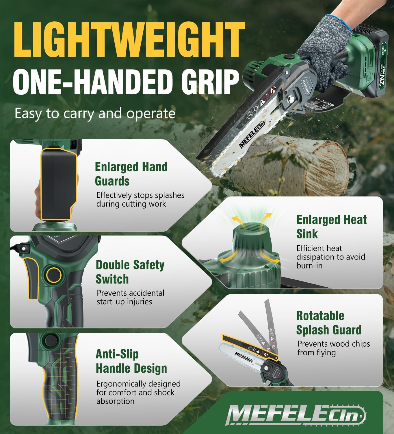 Cordless Mini Chainsaw for Wood Cutting, MEFELE