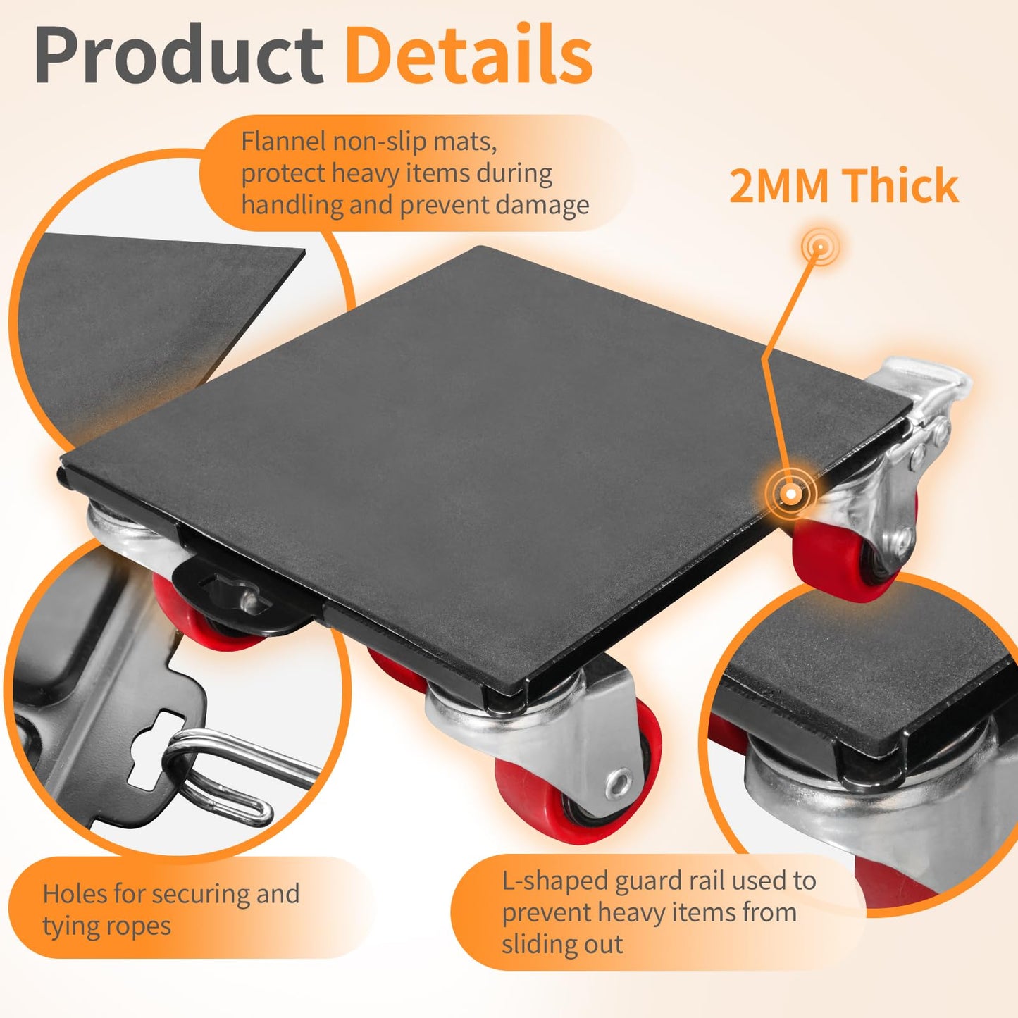 Furniture Dolly with 5 Wheels & Furniture Sliders Lifter Set, Heavy Duty Furniture Movers for Moving Heavy Furniture and Appliances, 2000 Lbs Capacity, 360° Rotating Wheels & Side Brake