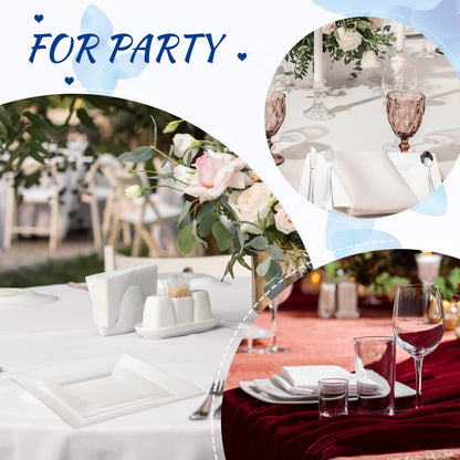 UPDATE: DEAD! 300 Pieces Square Plastic Dinner Plates Bulk White Plastic Dinnerware Set Include 60 Dinner Plates 60 Dessert Plates 60 Forks 60 Spoons 60 Knives Disposable Plates Set for Parties Wedding Picnics