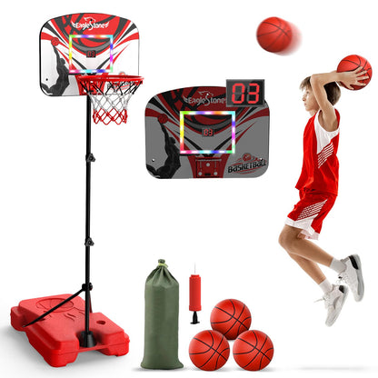 Eaglestone Kid Basketball Hoop Toddlers with LED Lights & Scoreboard, Basketball Hoop Adjustable Height 2.9ft-6ft, Mini Hoop Outdoor with 3 Balls,Basketball Toy Gifts for 3-12 Year Old Boys Girls