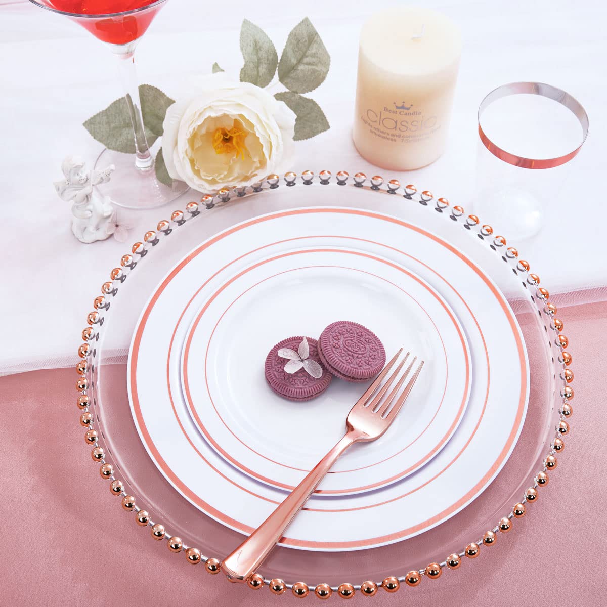 WDF 120 pieces Rose Gold Plates Disposable - Rose Gold Plastic Plates, Heavy Duty Plastic Christmas Plates 60-10.25" Dinner Plates and 60-7.5" Salad Plates Perfect for Wedding, Party