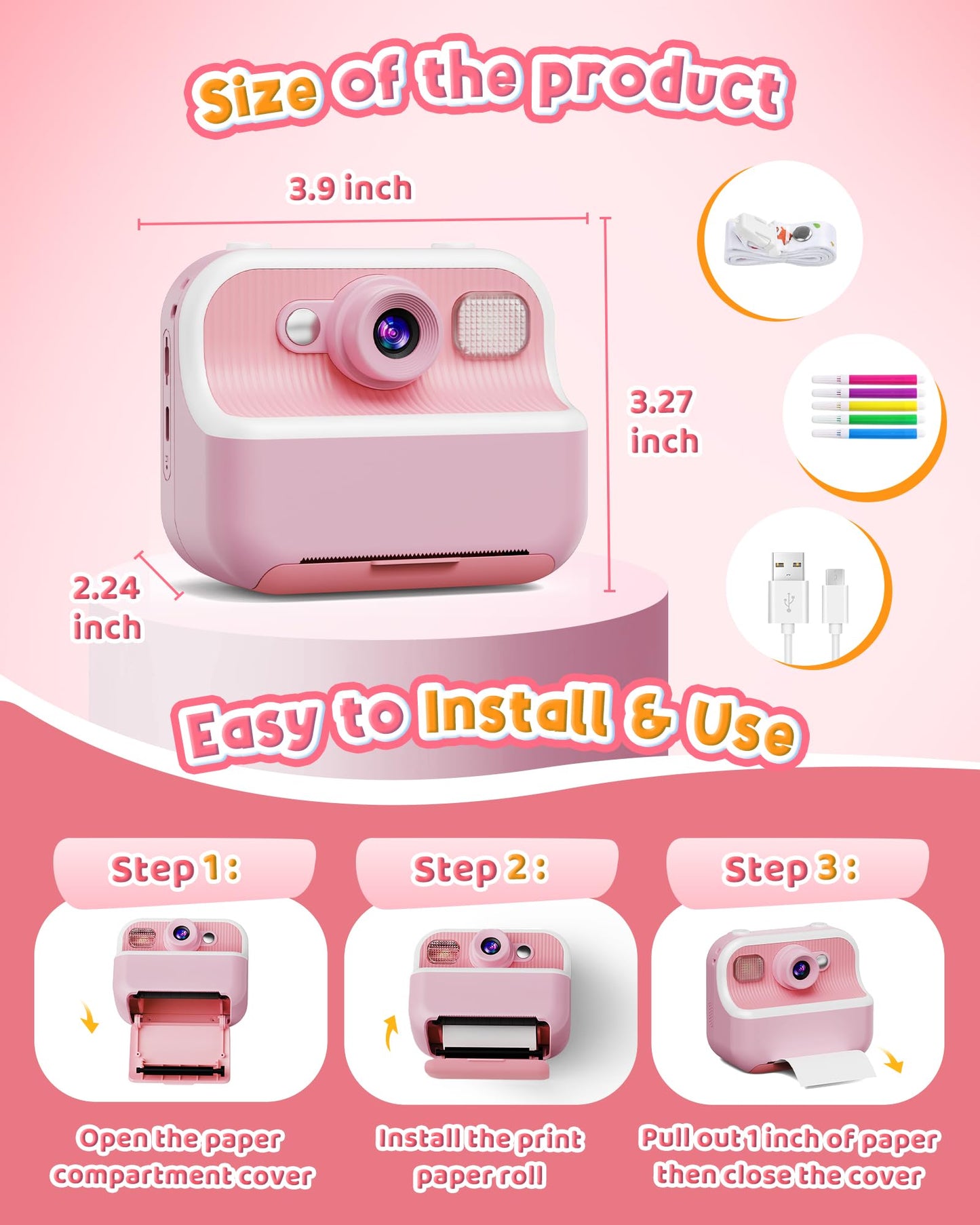 Kids Dual Lens Instant Camera for Ages 3-12