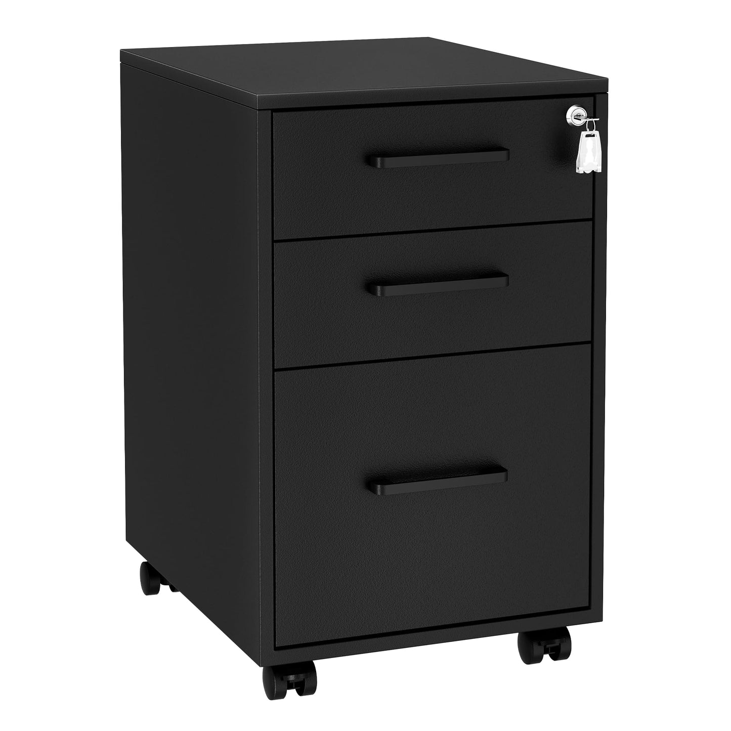 SONGMICS File Cabinet, Pre-Assembled Except Wheels and Handles, Office Filing Cabinet with Lock, for A4, Legal, Letter Sized Documents, 17.7 x 14.4 x 23.6 Inches, Matte Black UOFC110B02