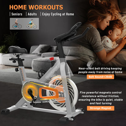 Exercise Bike, Adjustment Magnetic Resistance, Super Silent Belt Drive Indoor Bike for Home Workout, Stationary Bike with 350LBS Weight Capacity, Comfortable Seat Cushion, LCD Monitor