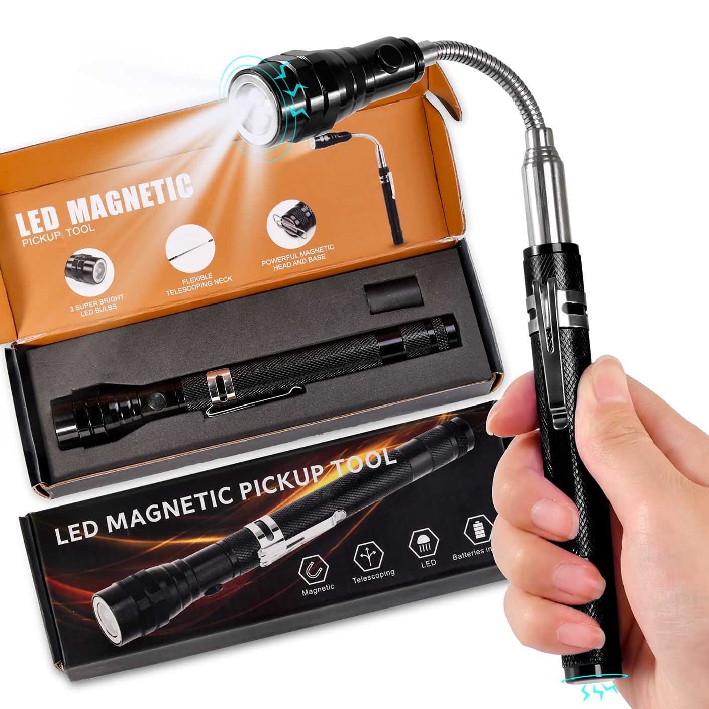KUCHEY Fathers Day Dad Gifts for Him Magnetic Flashlight Pickup Tool Stocking Stuffers for Men Cool Magnet Telescoping Gadgets with LED Valentines Day for Mens Husband Christmas Gifts