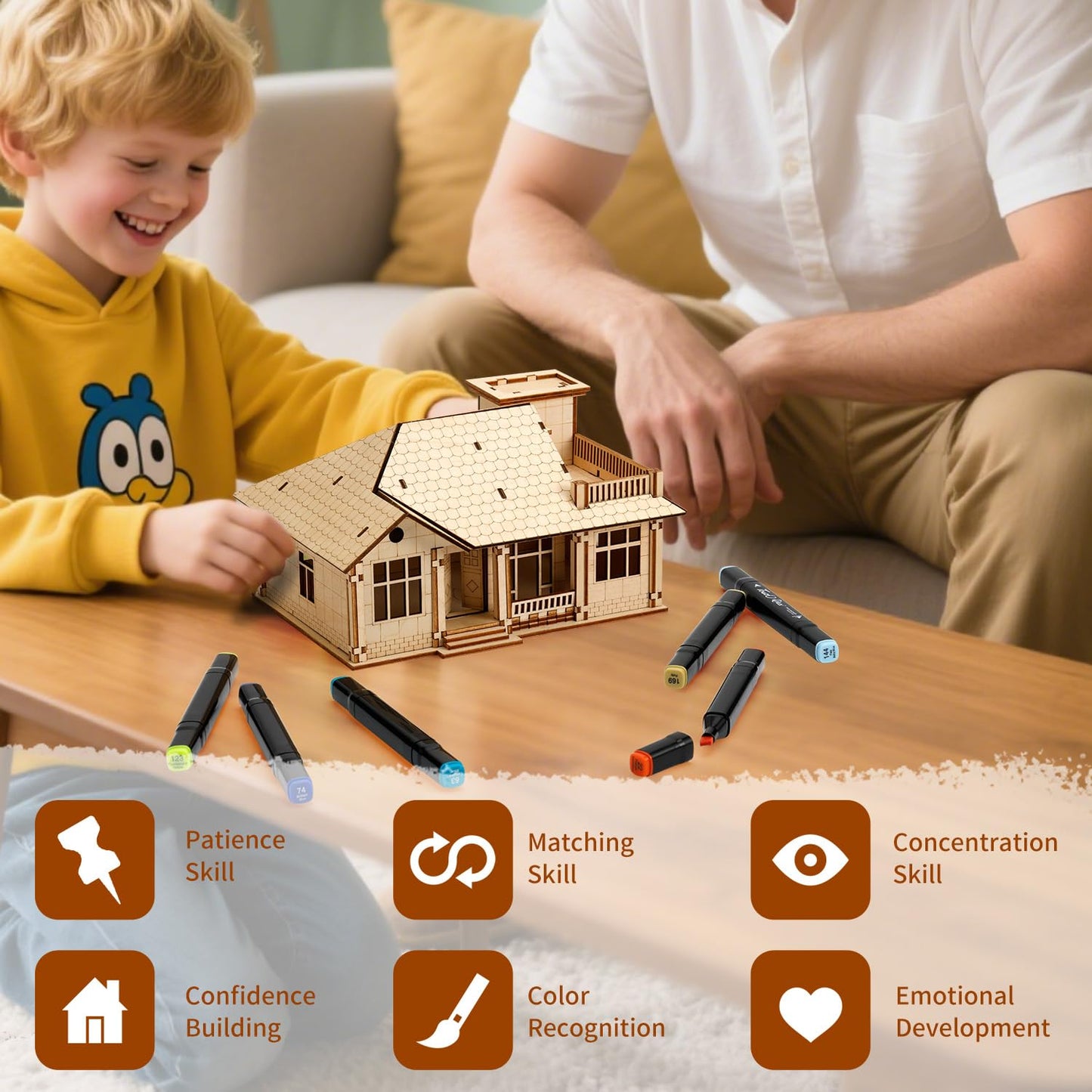 3D Wooden Puzzles for Adults,DIY Color Modern Villa Wooden Model Kits,Creative Art Ornaments,Gift on Birthday,Christmas