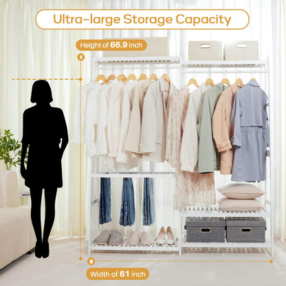 Bamboo Clothes Rack with 6 Shelves, Heavy Duty