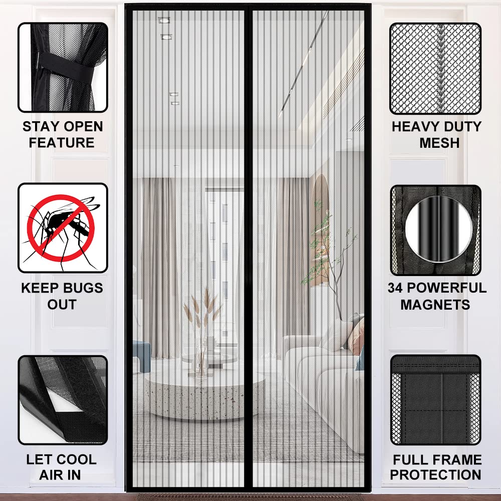 YGS-Tech Screen Door Mesh, 38 x 82 Inch Magnetic Screen Door Deluxe Double, 34 Magnets Hands Free Curtain, Keep Bugs Out Let Cool Air in Screen Door for Sliding Door Front Door, Pet and Kid Friendly