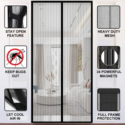 YGS-Tech Screen Door Mesh, 38 x 82 Inch Magnetic Screen Door Deluxe Double, 34 Magnets Hands Free Curtain, Keep Bugs Out Let Cool Air in Screen Door for Sliding Door Front Door, Pet and Kid Friendly