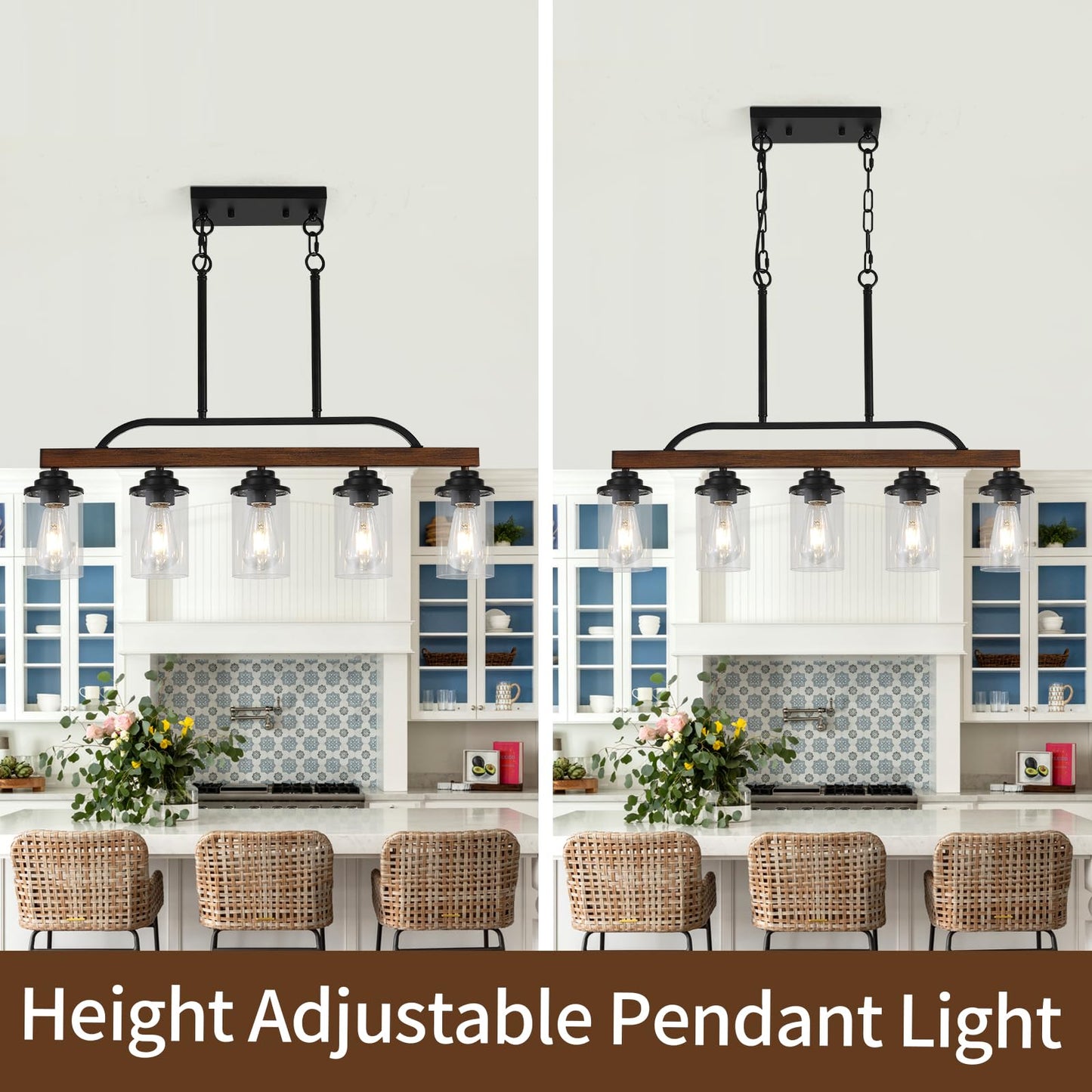KEESFU 5-Light Farmhouse Pendant Light Fixture