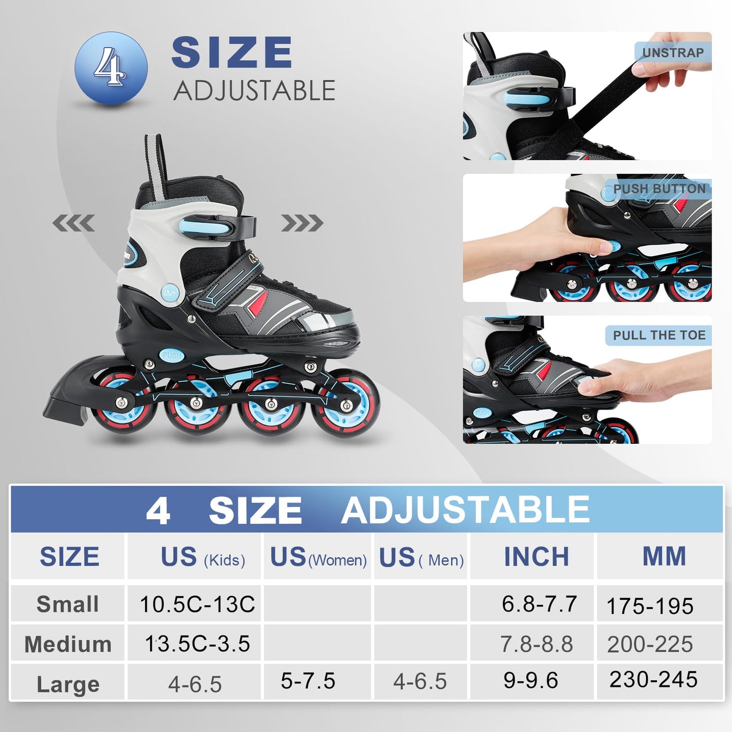 Adjustable Light Up Inline Skates for Kids
