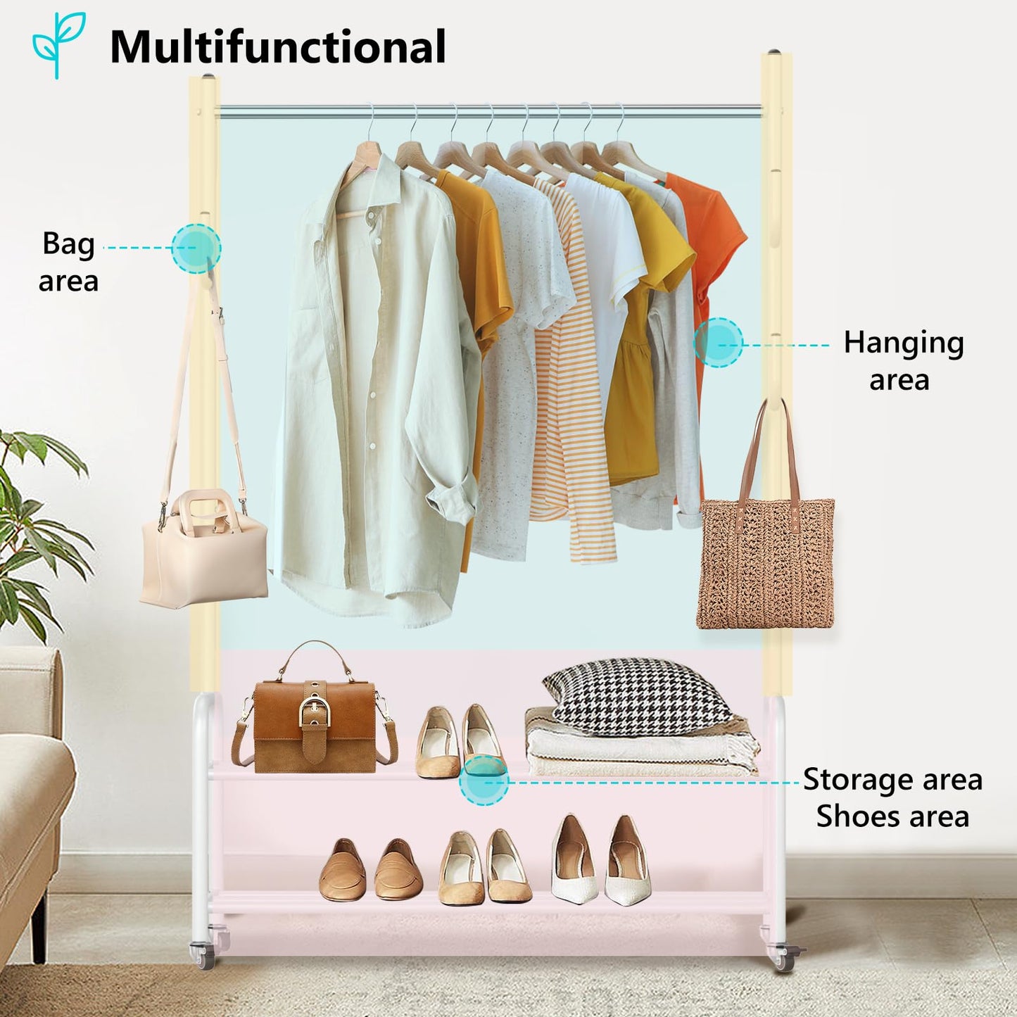 VICERII Heavy Duty Rolling Clothes Rack with Shelves