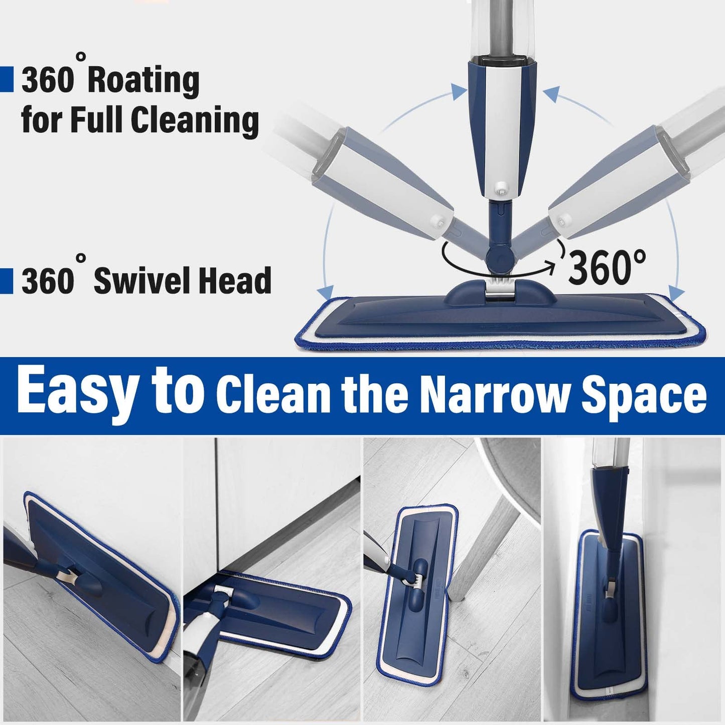 Mops for Floor Cleaning Wet Spray Mop with Refillable Spray Bottle and 3 Washable Microfiber Pads Home or Commercial Use Dry Wet Flat Mop for Hardwood Laminate Wood Ceramic, Purple