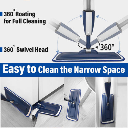 Mops for Floor Cleaning Wet Spray Mop with Refillable Spray Bottle and 3 Washable Microfiber Pads Home or Commercial Use Dry Wet Flat Mop for Hardwood Laminate Wood Ceramic, Purple