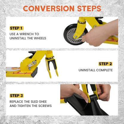 FunWater 2-in-1 Kids Kick Scooter, Snow Sled Kick Scooter Conversion Kit, Foldable Body, Light Weight, Adjustable Height Handle, Toddler Scooter for Kids
