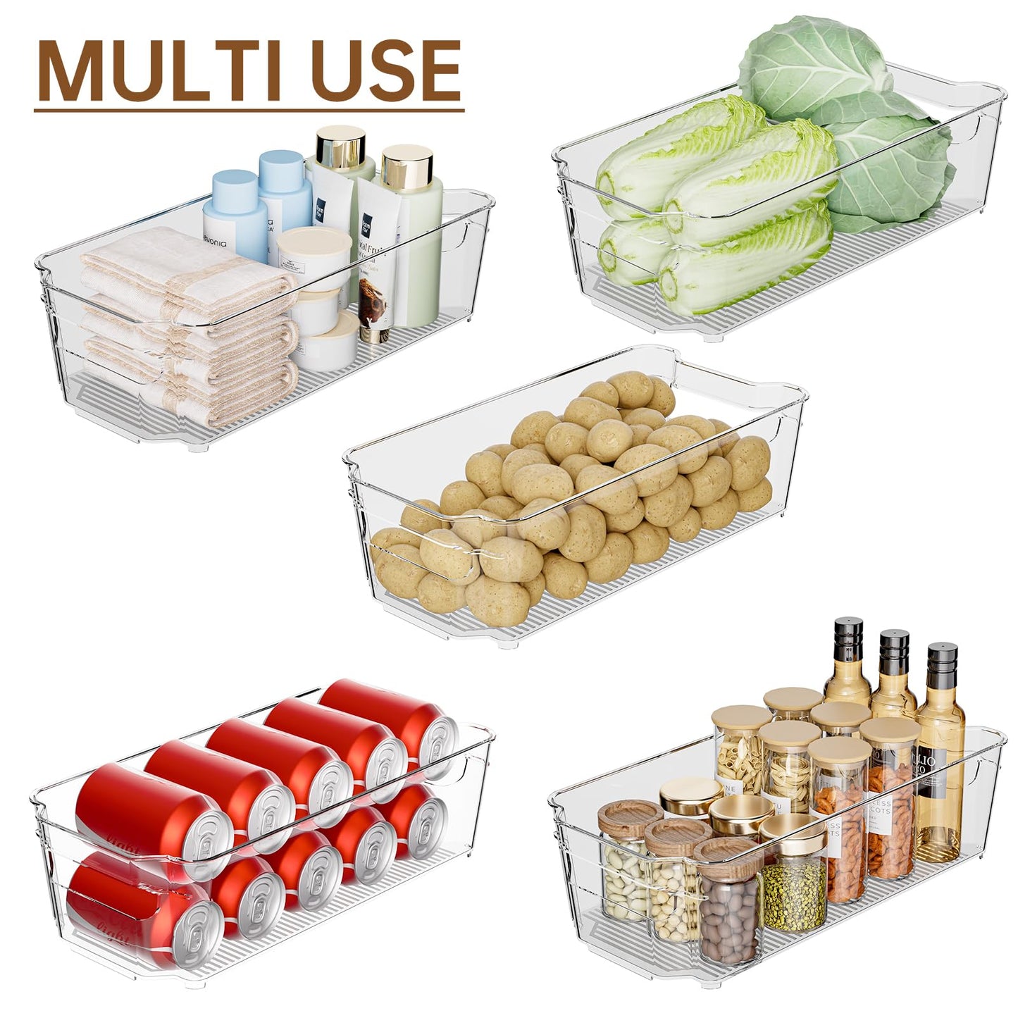 8-Pack Clear Plastic Fridge Organizer Bins