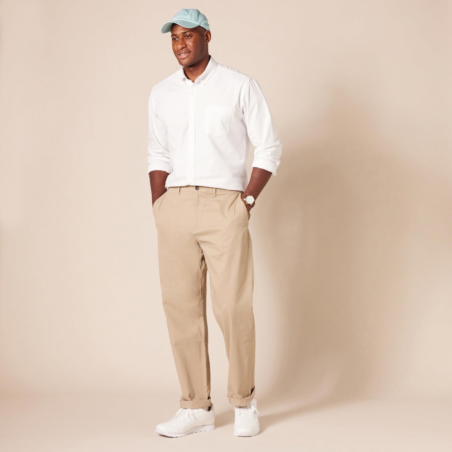 Amazon Essentials Men's Regular-Fit Long-Sleeve Pocket Oxford Shirt, White, Large