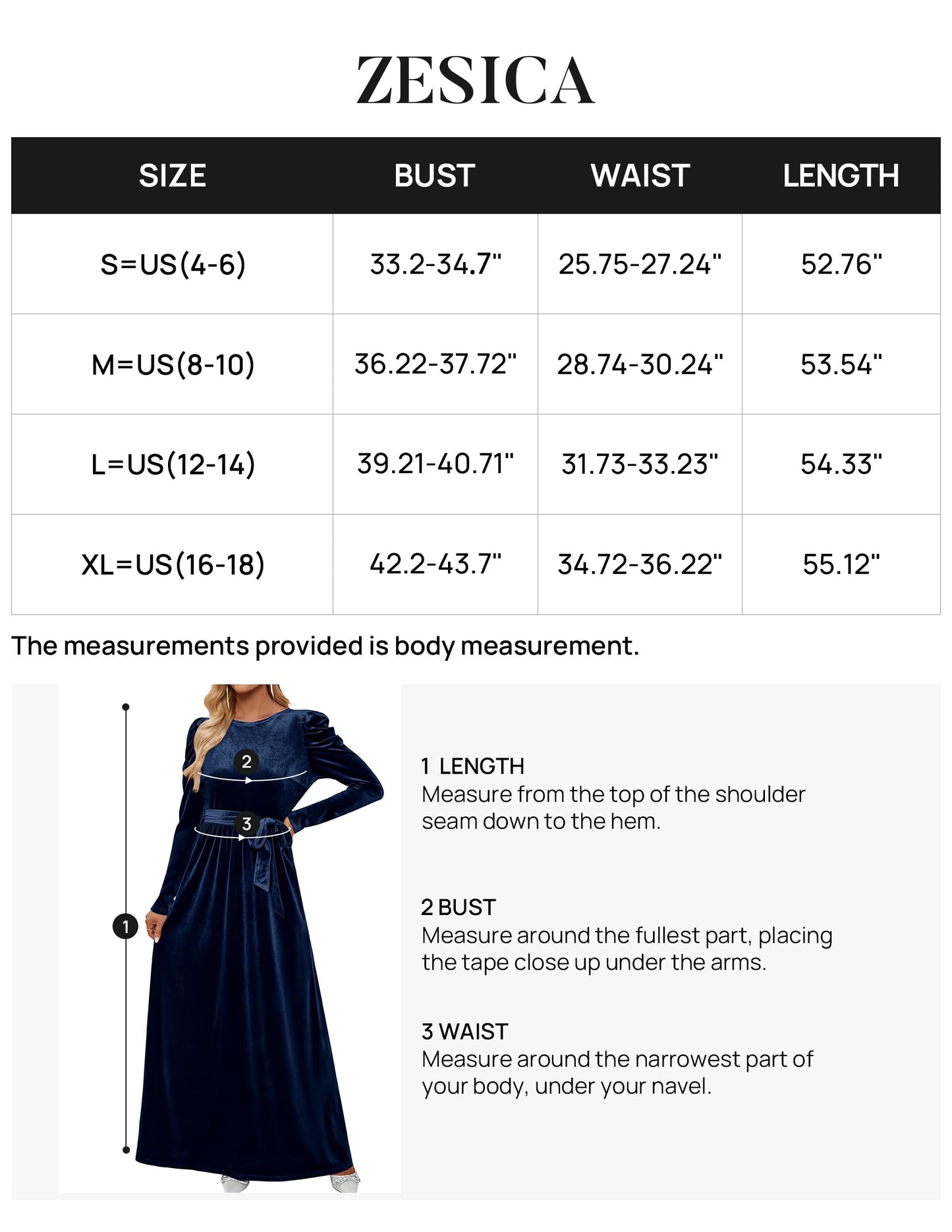 ZESICA Women's Velvet Maxi Dress Long Puff Sleeve Crew Neck Elastic High Waist Cocktail Party Bridesmaid Dresses,Navy,X-Large