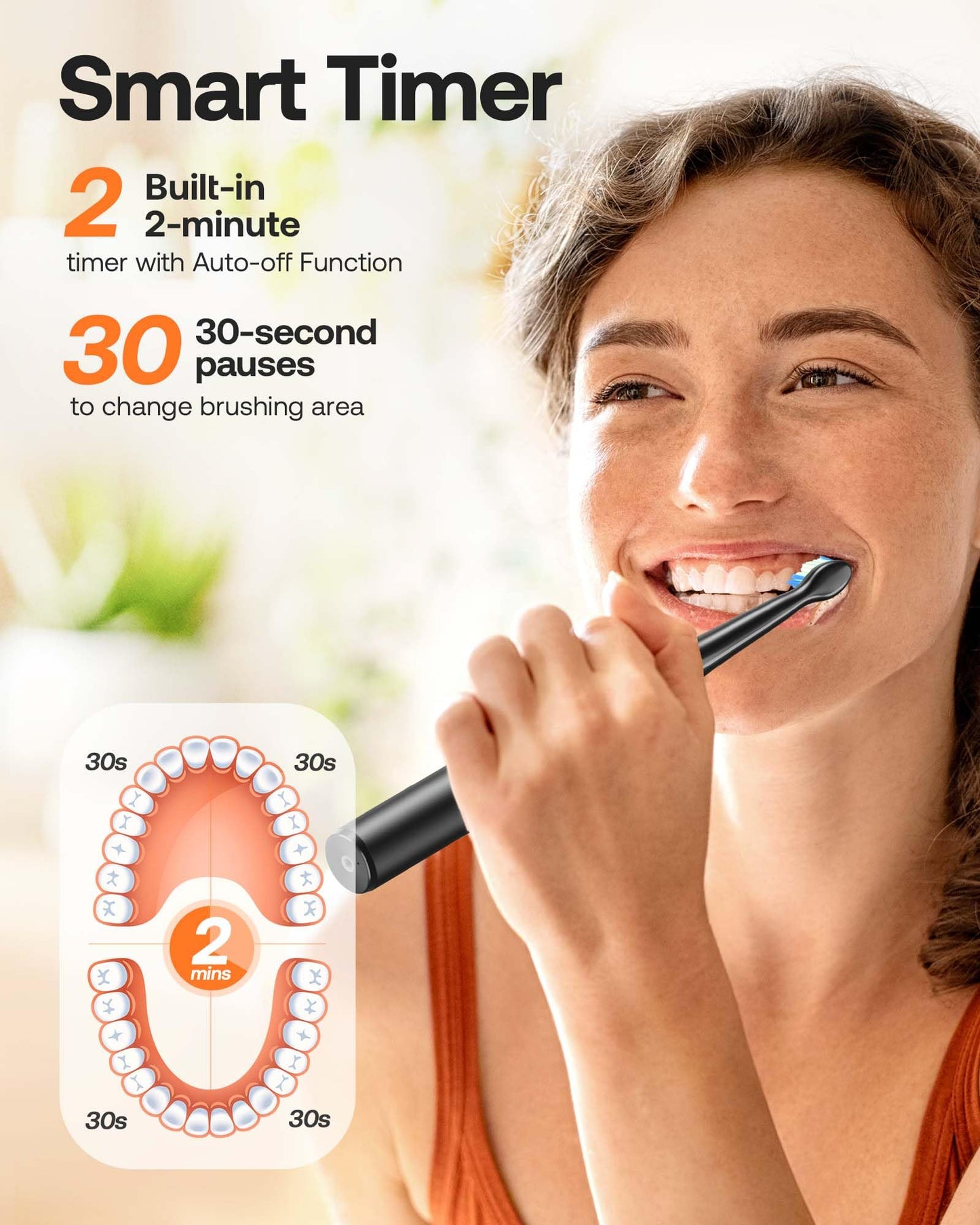 Bitvae Electric Toothbrush for Adults - Ultrasonic Electric Toothbrushes with 8 Brush Heads, ADA Accepted Power Rechargeable Toothbrush with 5 Modes, Smart Timer, Black D2