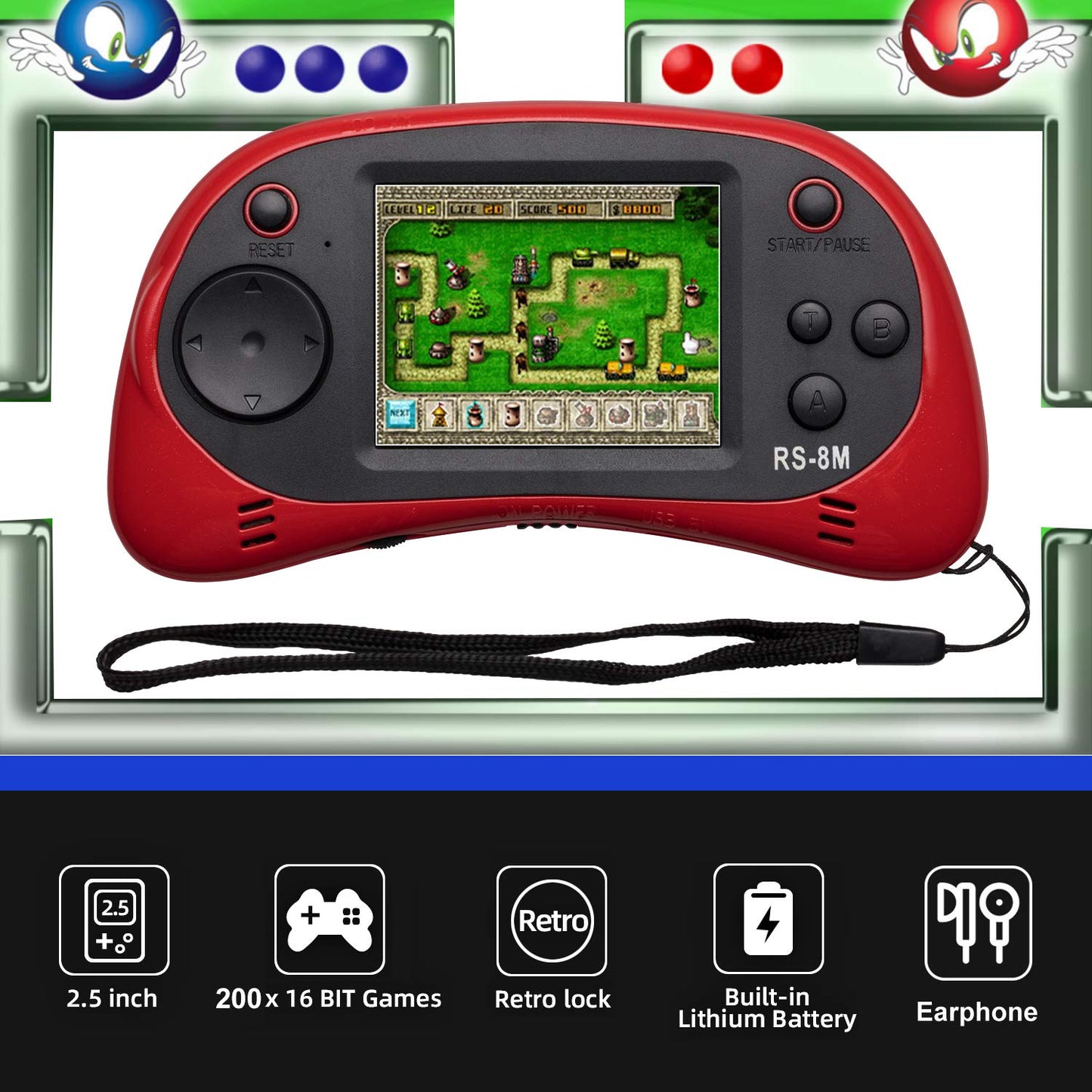 Kids Handheld Game Portable Video Game Player with 200 Games 16 Bit 2.5 Inch Screen Mini Retro Electronic Game Machine ,Best Gift for Child (Red)