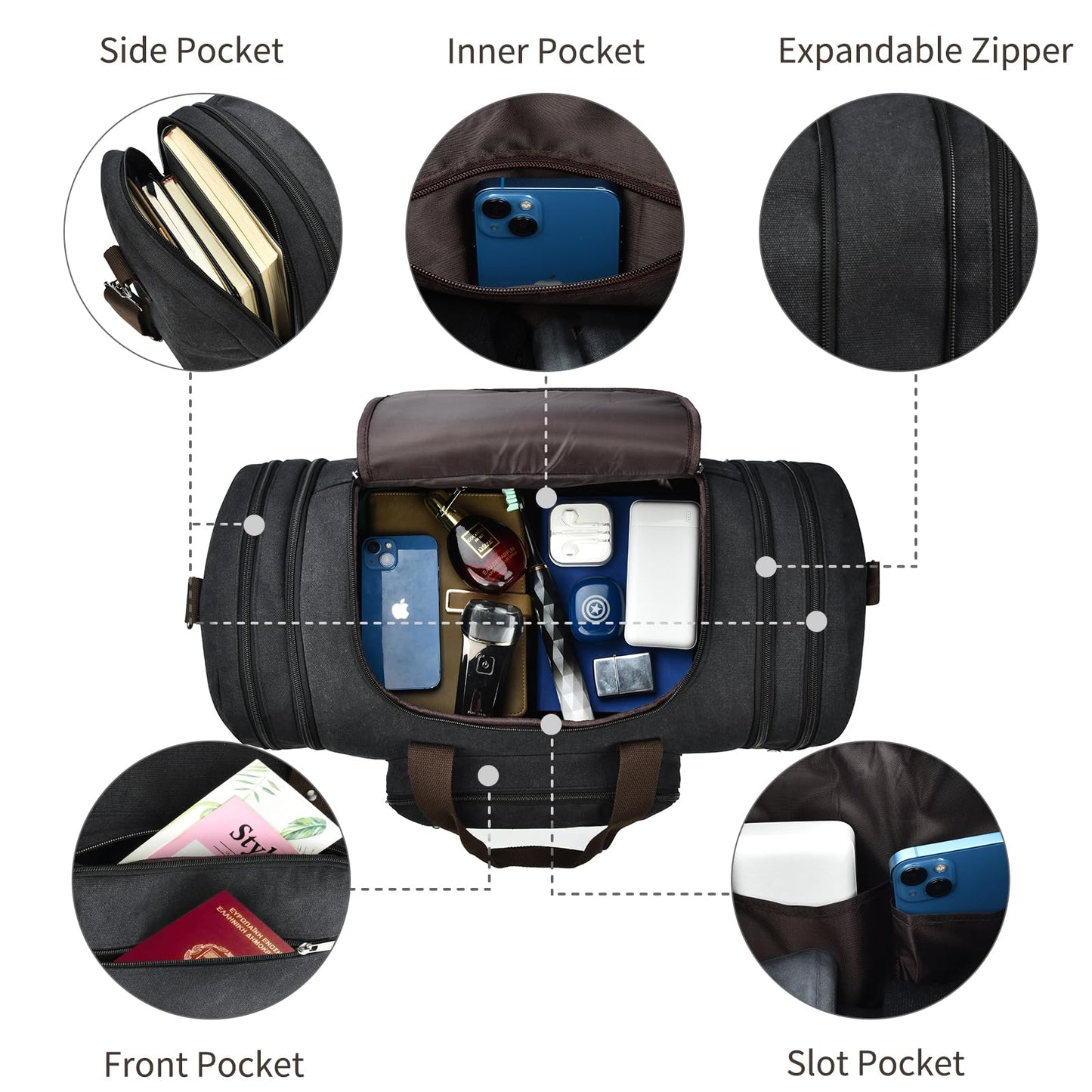 50L Expandable Duffle Bag for Travel & Gym
