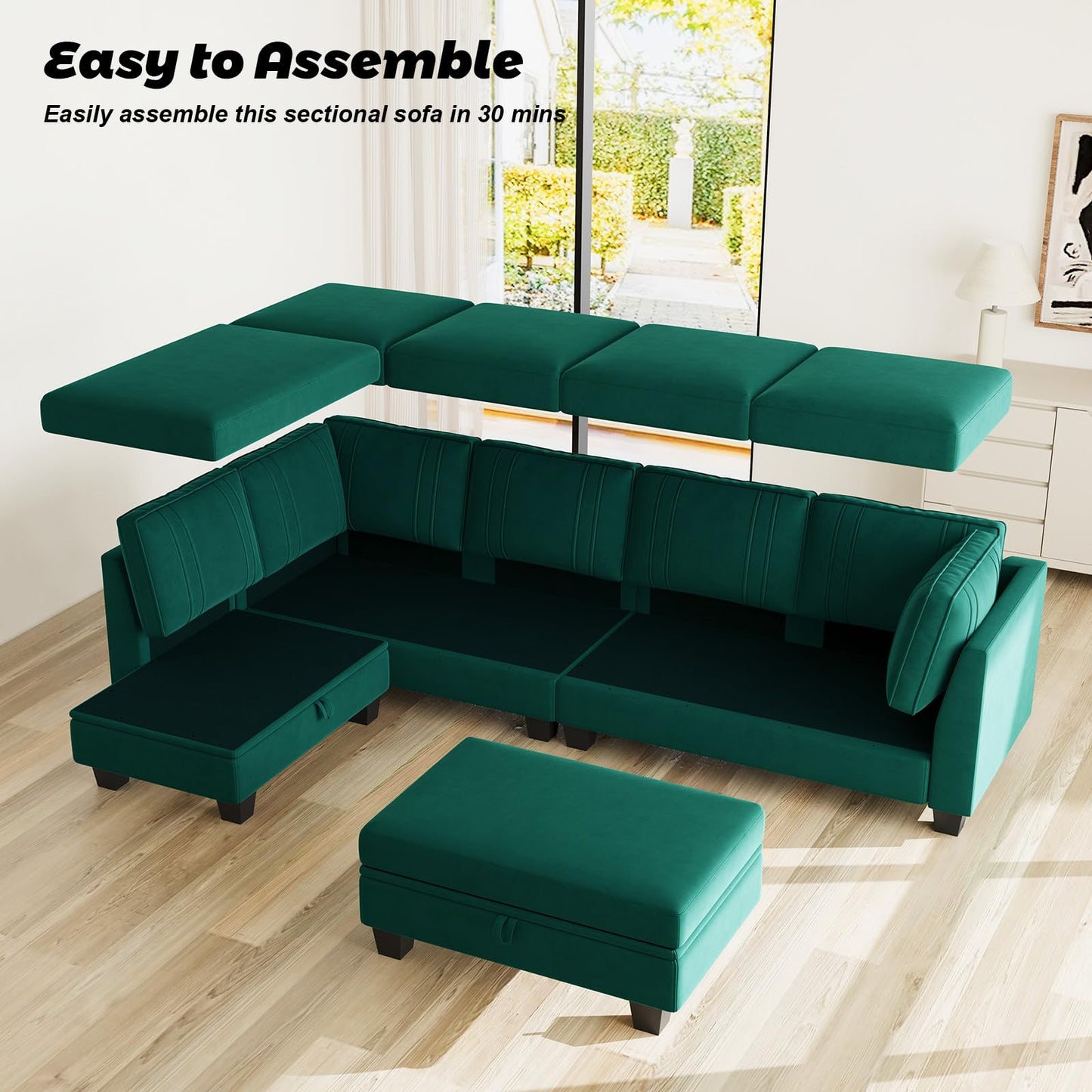 L-Shaped Sectional Sofa with Storage Ottoman