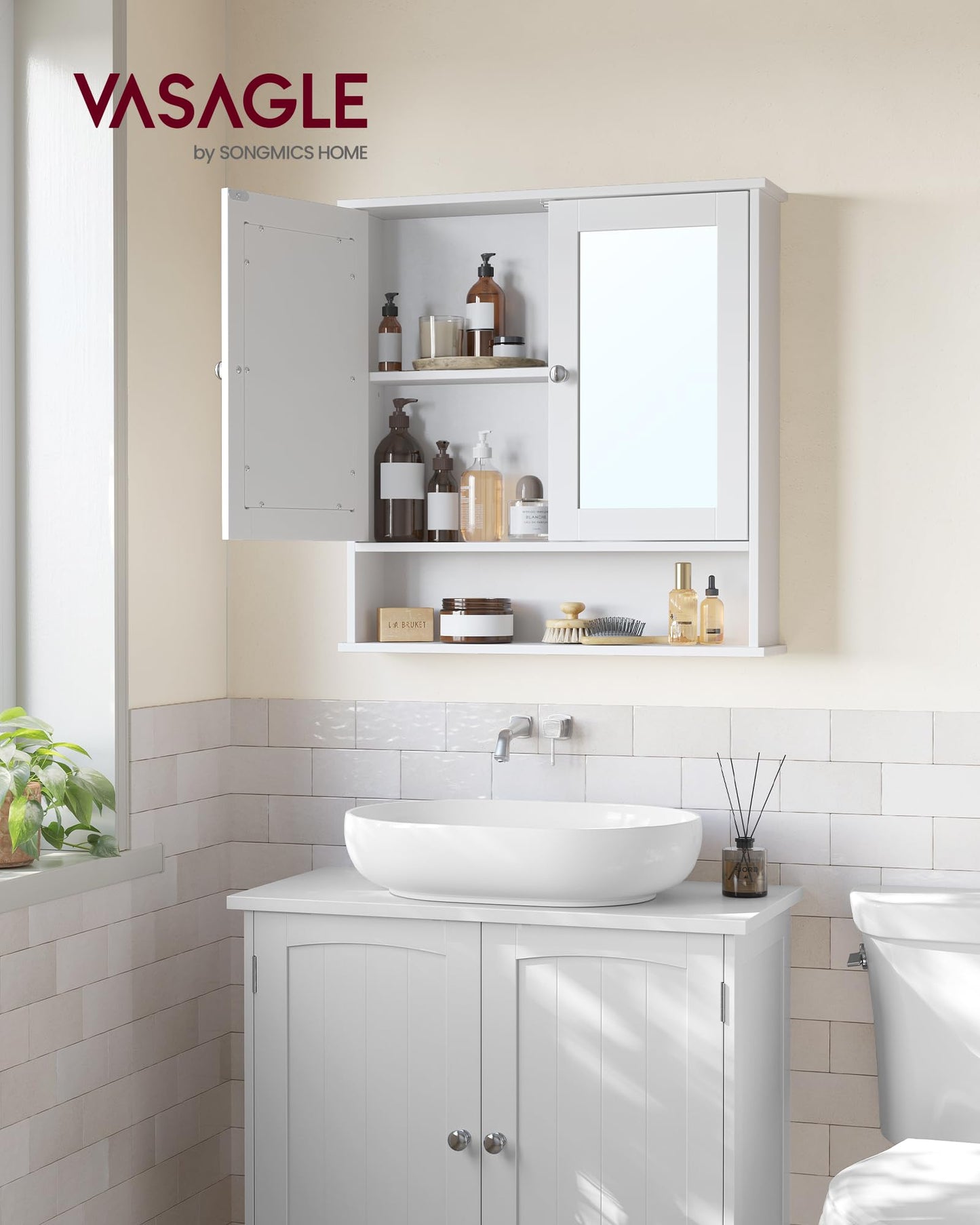 VASAGLE Wall-Mounted Bathroom Cabinet with Mirror