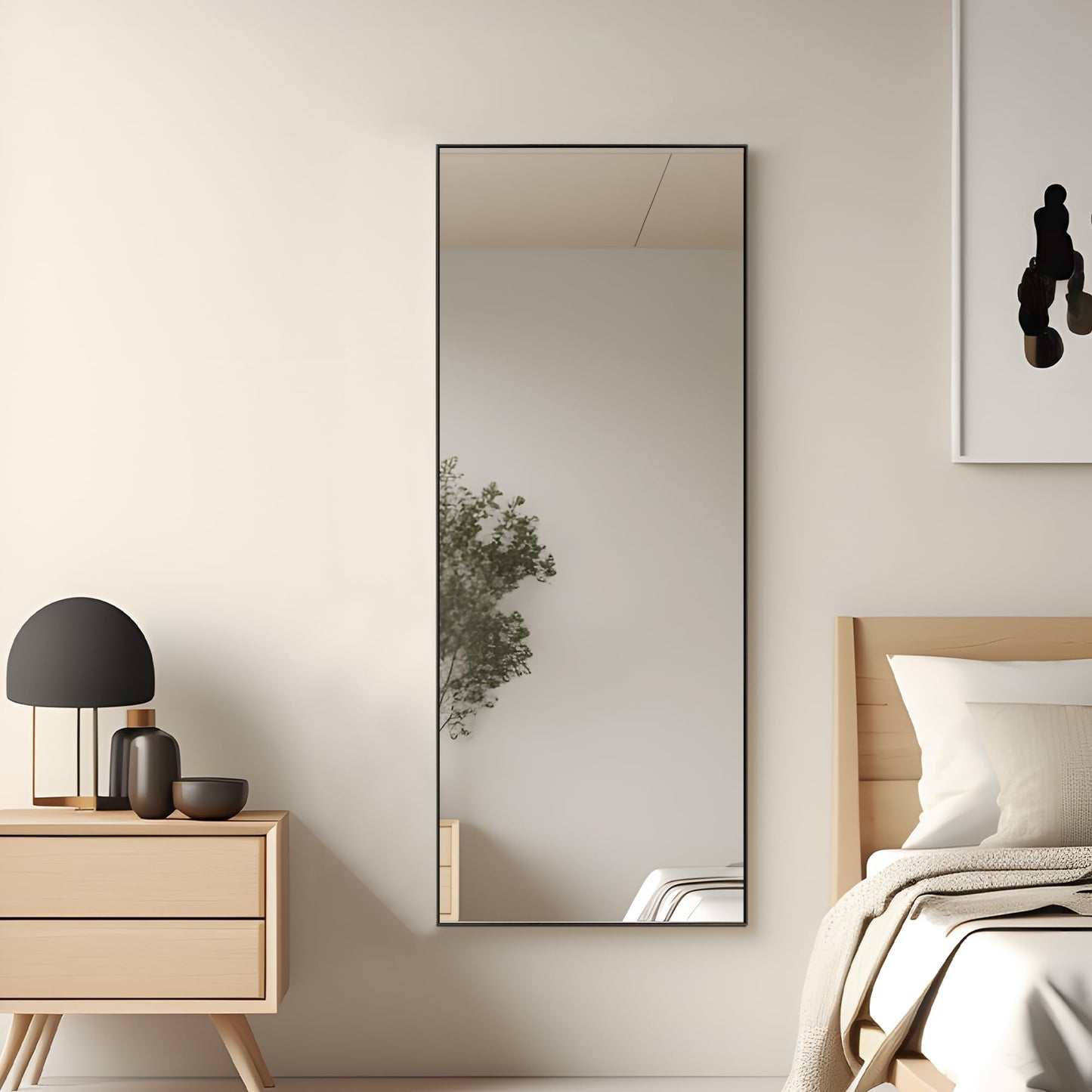self Full Length Floor Mirror 43"x16" Large Rectangle Wall Mirror Hanging or Leaning Against Wall for Bedroom, Dressing and Wall-Mounted Thin Frame Mirror - Black, 43" x 16" (USAM004)