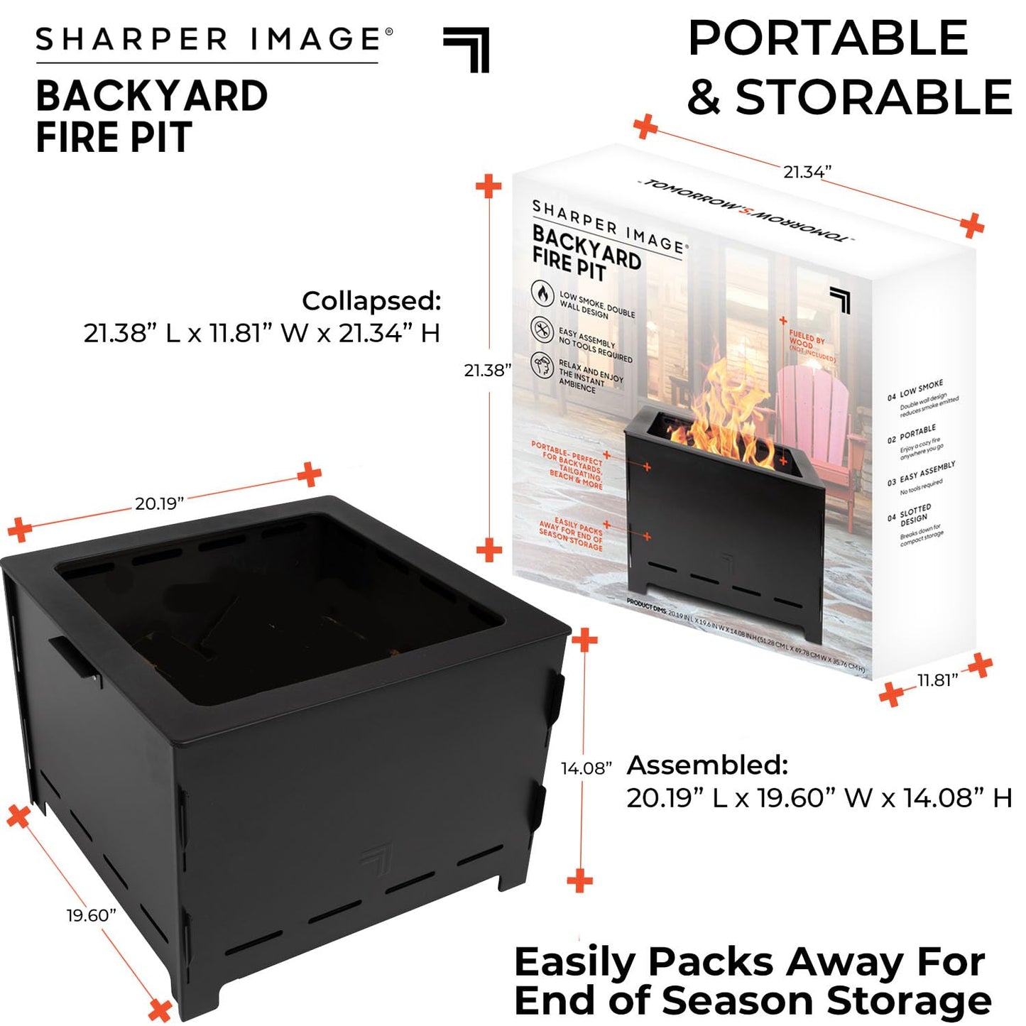 20" Portable Fire Pit for Tailgating & Patio