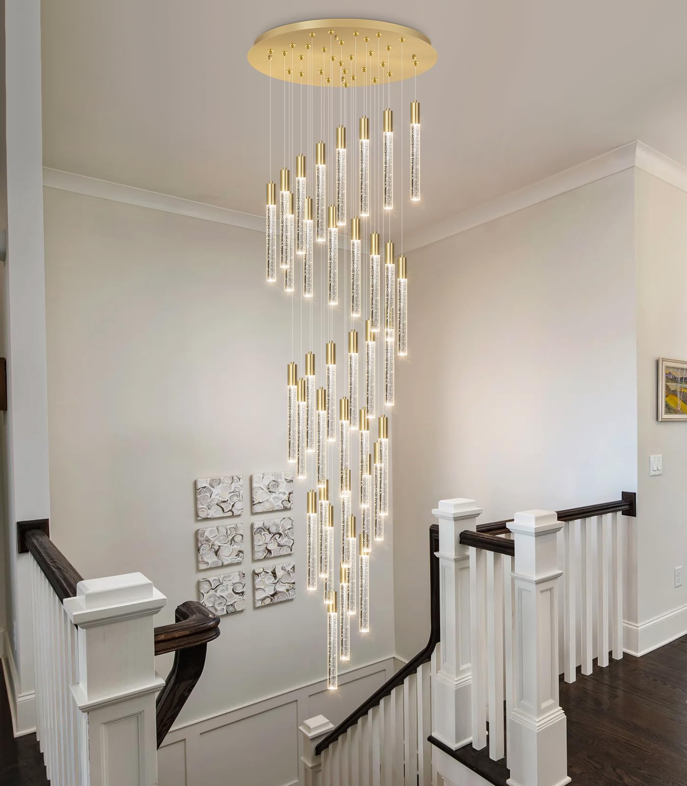 16.3 Foot Chandeliers for Living Room LED Lights Simple Modern Crystal Light Extra Large Chandelier Light Fixture Entryway Foyer High Ceiling Chandelier Lighting with LED Light Bulbs Sloping Ceiling