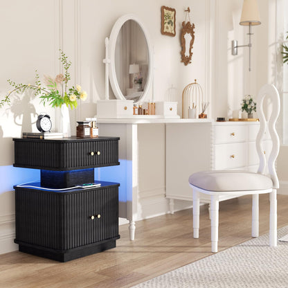 LED Nightstand with Charging Station and Drawers