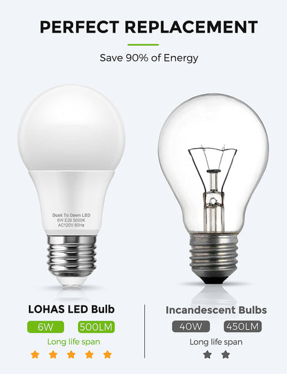 LED Dusk to Dawn Light Bulbs, 5000K, 4 Pack