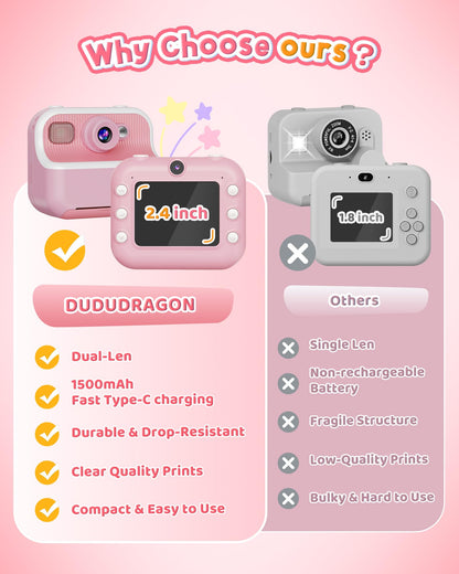 Kids Dual Lens Instant Camera for Ages 3-12