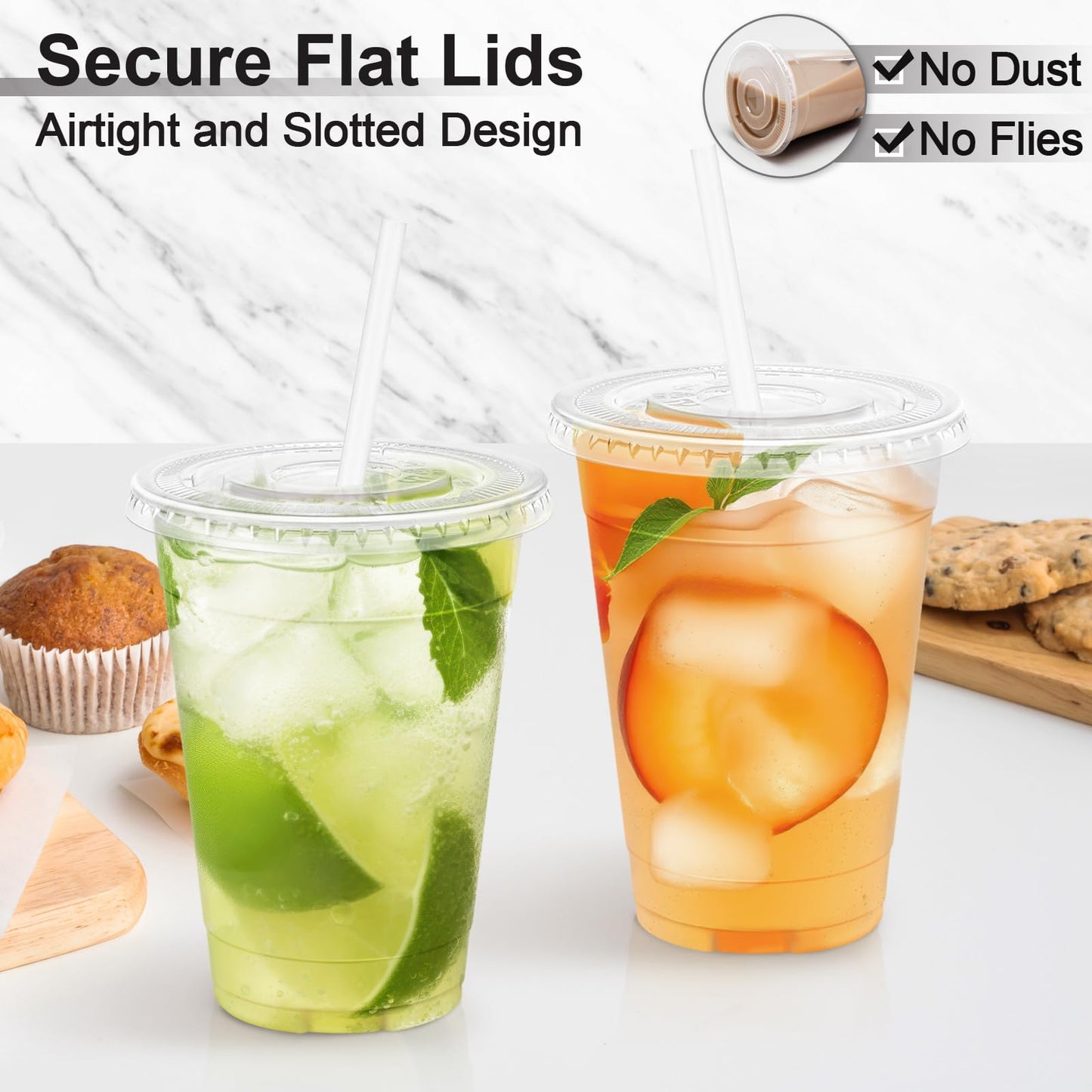 100 Pack Lamosi Clear Plastic Cups with Lids