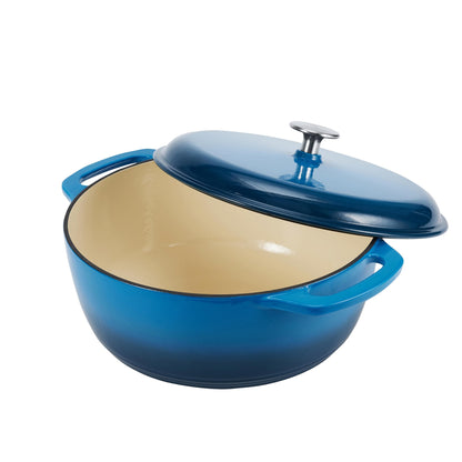 Amazon Basics Enameled Cast Iron Round Dutch Oven with Lid and Dual Handles, Heavy-Duty & Small, 4.3-Quart, Blue